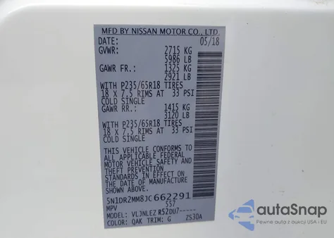 2018 Nissan Pathfinder Sv from USA, damaged, VIN 5N1DR2MM8JC662291
